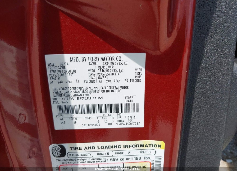 2014 FORD F-150 VIN: 1FTFW1EFXEKF71051