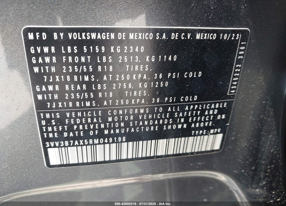 2024 VOLKSWAGEN TIGUAN VIN: 3VV3B7AX5RM049198