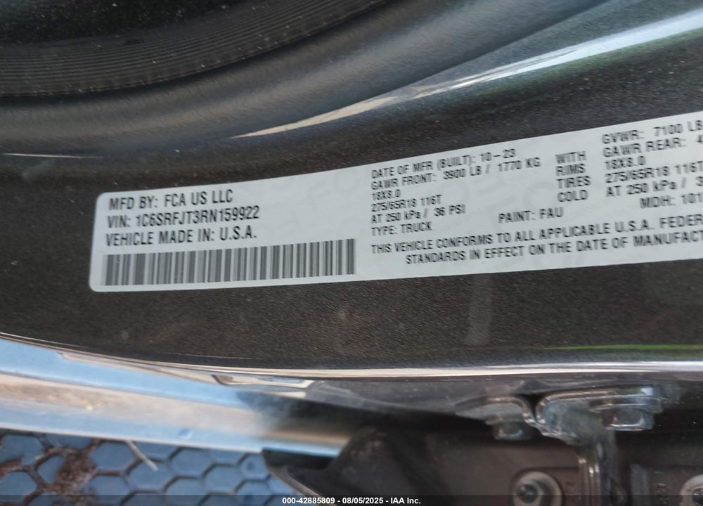 2024 RAM 1500 LAIE  4X4 5'7 BOX VIN: 1C6SRFJT3RN159922