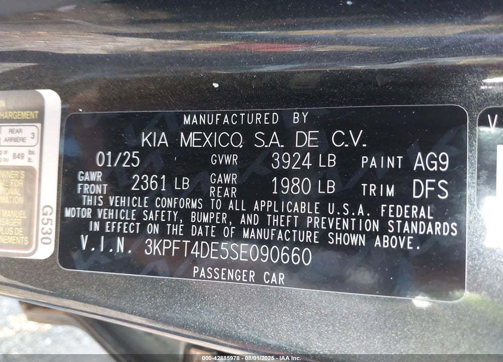 2025 KIA K4 VIN: 3KPFT4DE5SE090660