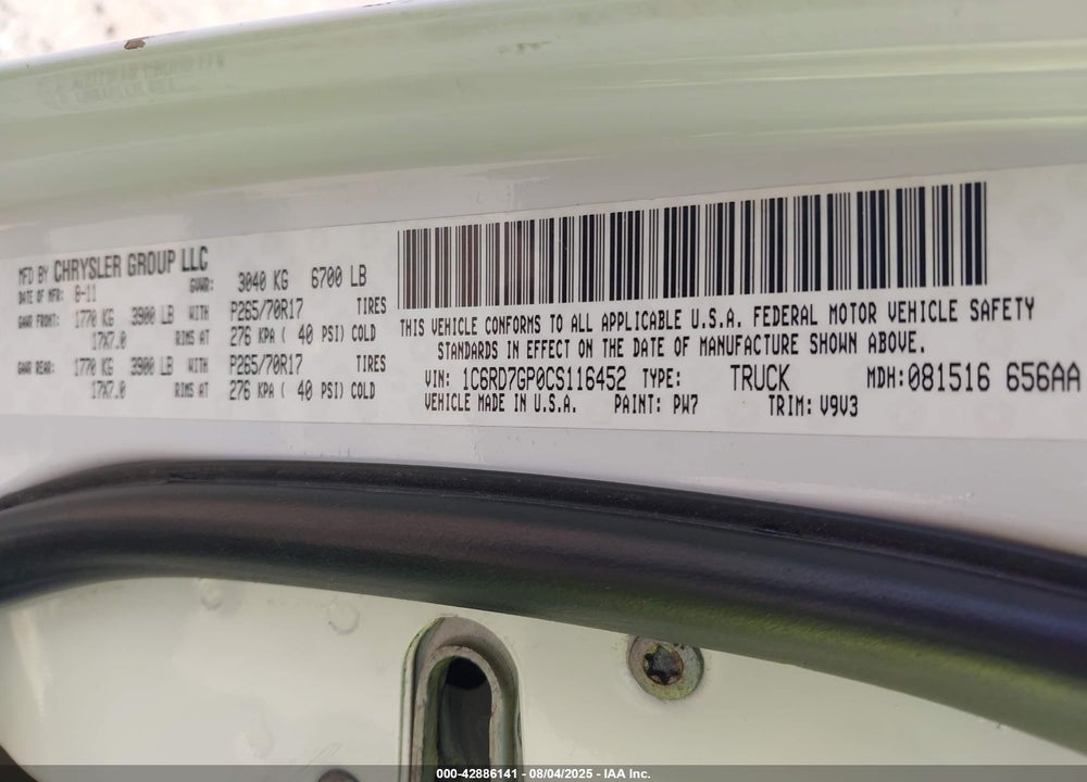 2012 RAM 1500 VIN: 1C6RD7GP0CS116452