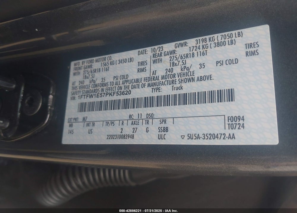 2023 FORD F-150 XLT VIN: 1FTFW1E57PKF53620