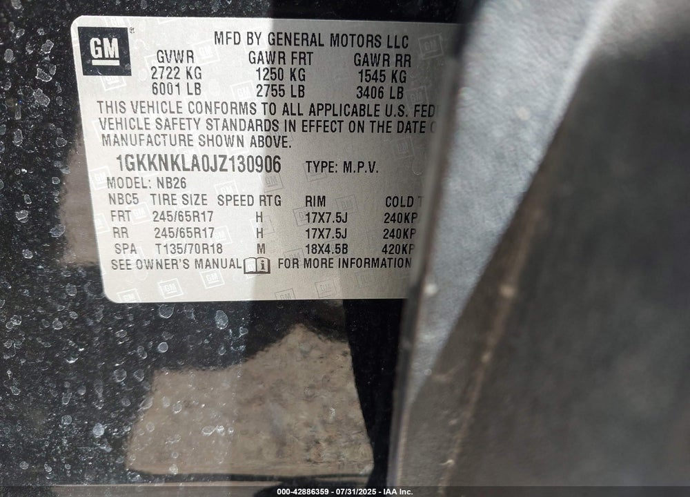 2018 GMC ACADIA VIN: 1GKKNKLA0JZ130906