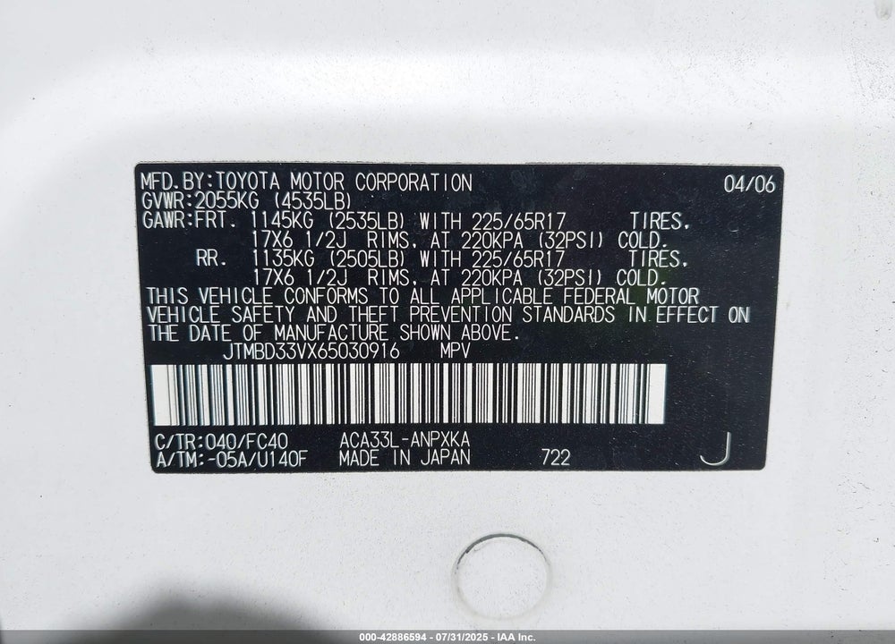 2006 TOYOTA RAV4 VIN: JTMBD33VX65030916