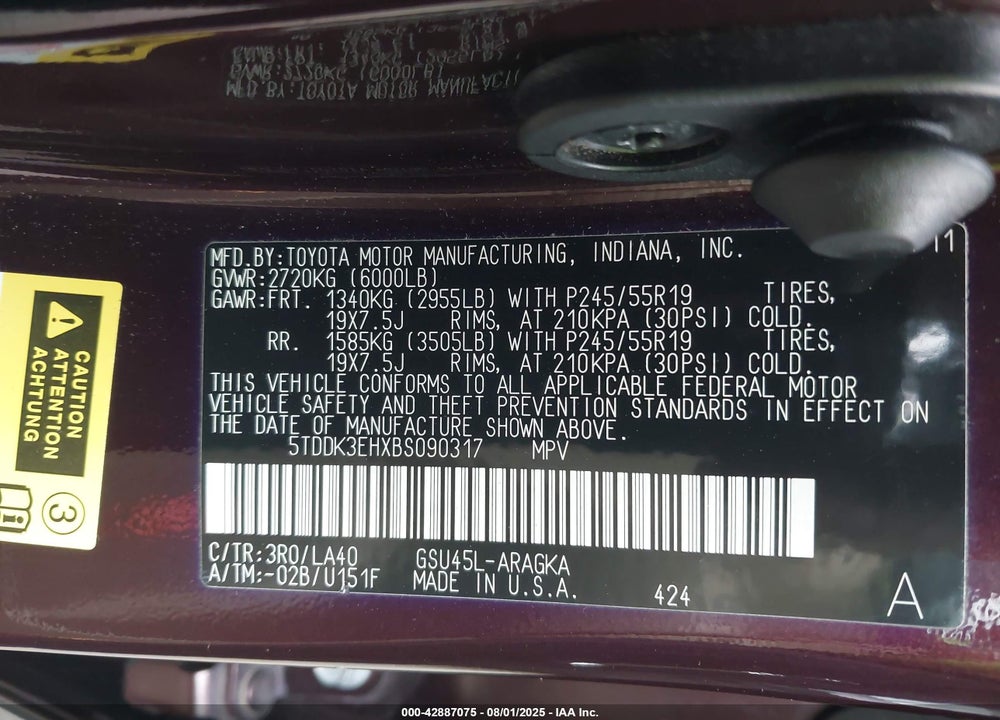 2011 TOYOTA HIGHLANDER LIMITED V6 VIN: 5TDDK3EHXBS090317