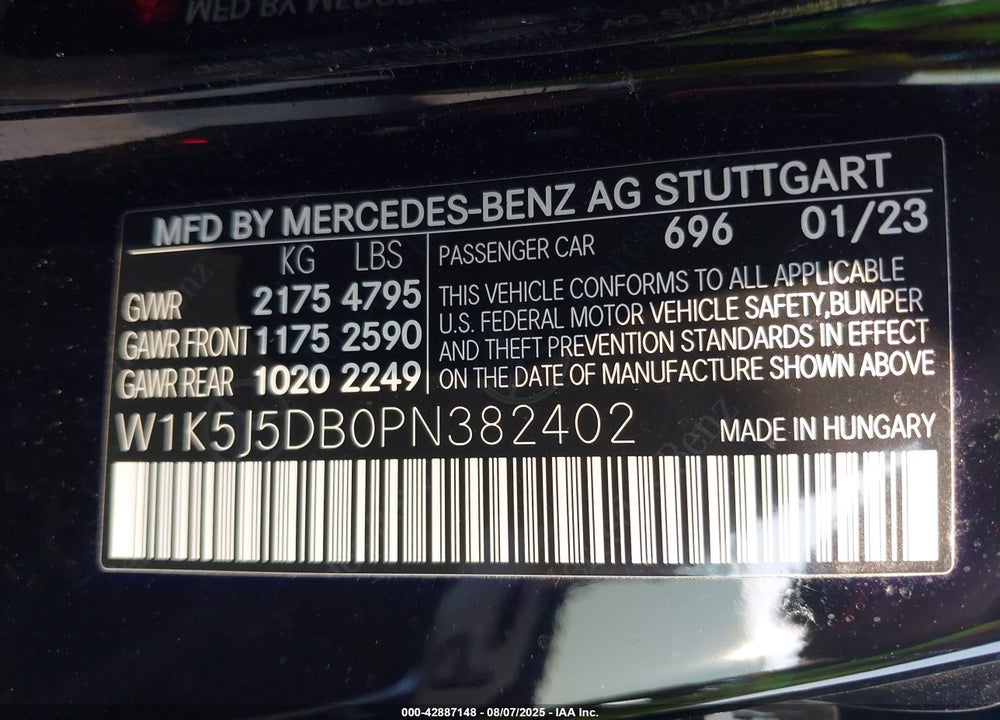 2023 MERCEDES-BENZ CLA-CLASS VIN: W1K5J5DB0PN382402