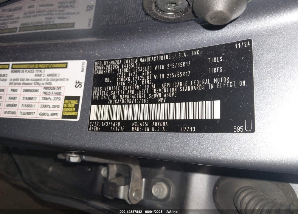 2024 TOYOTA COROLLA CROSS VIN: 7MUCAABG9RV117165