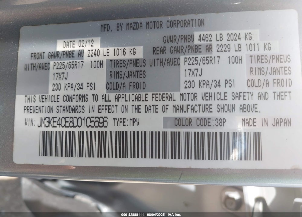 2013 MAZDA CX-5 VIN: JM3KE4CE8D0105696