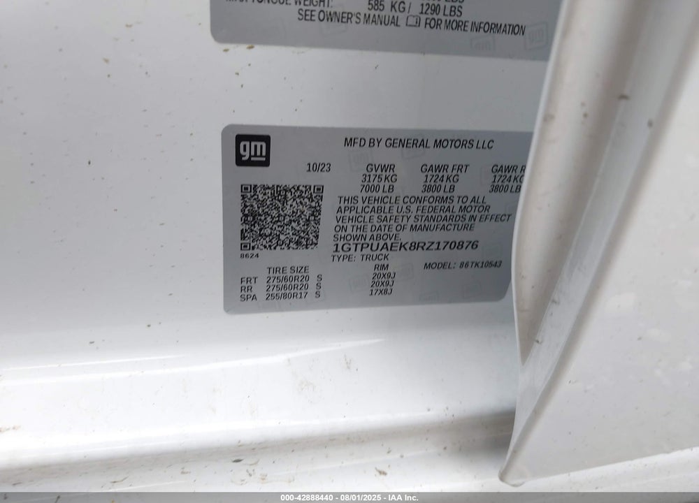 2024 GMC SIERRA 1500 VIN: 1GTPUAEK8RZ170876