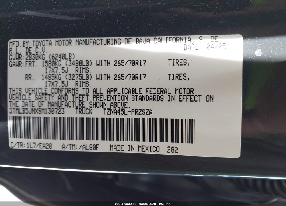 2025 TOYOTA TACOMA VIN: 3TMLB5JNXSM130723