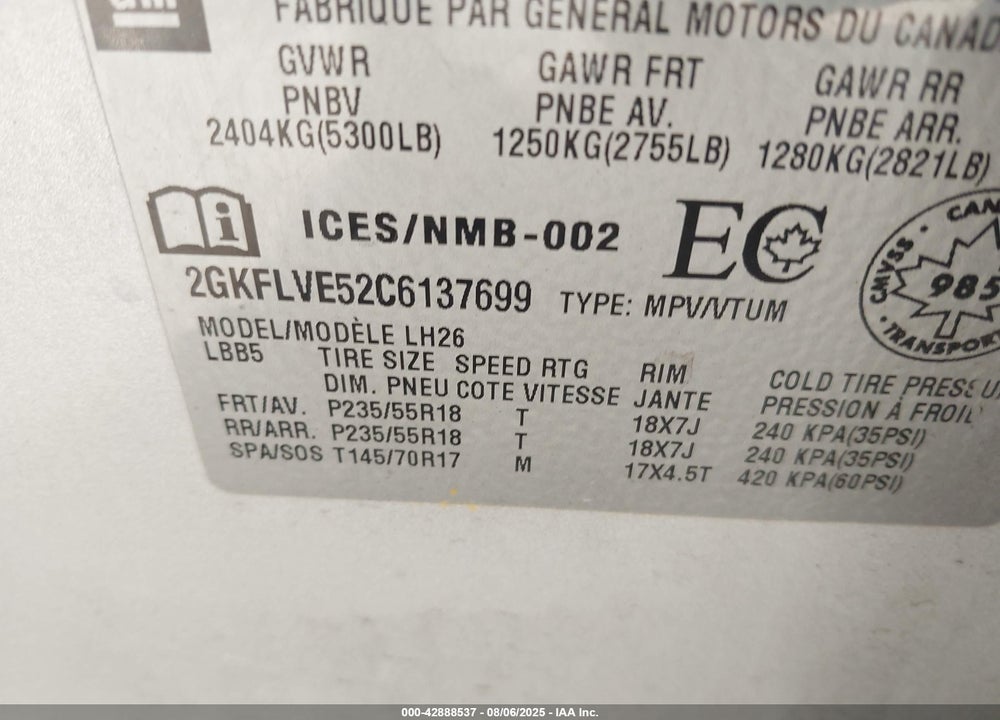 2012 GMC TERRAIN SLT-1 VIN: 2GKFLVE52C6137699