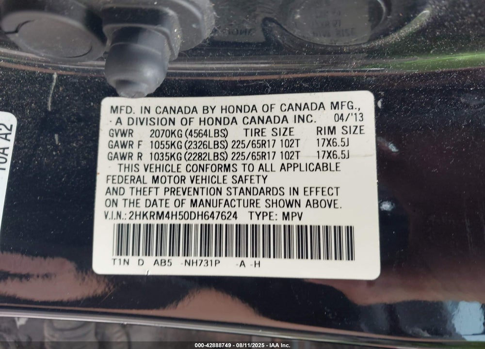 2013 HONDA CR-V EX VIN: 2HKRM4H50DH647624