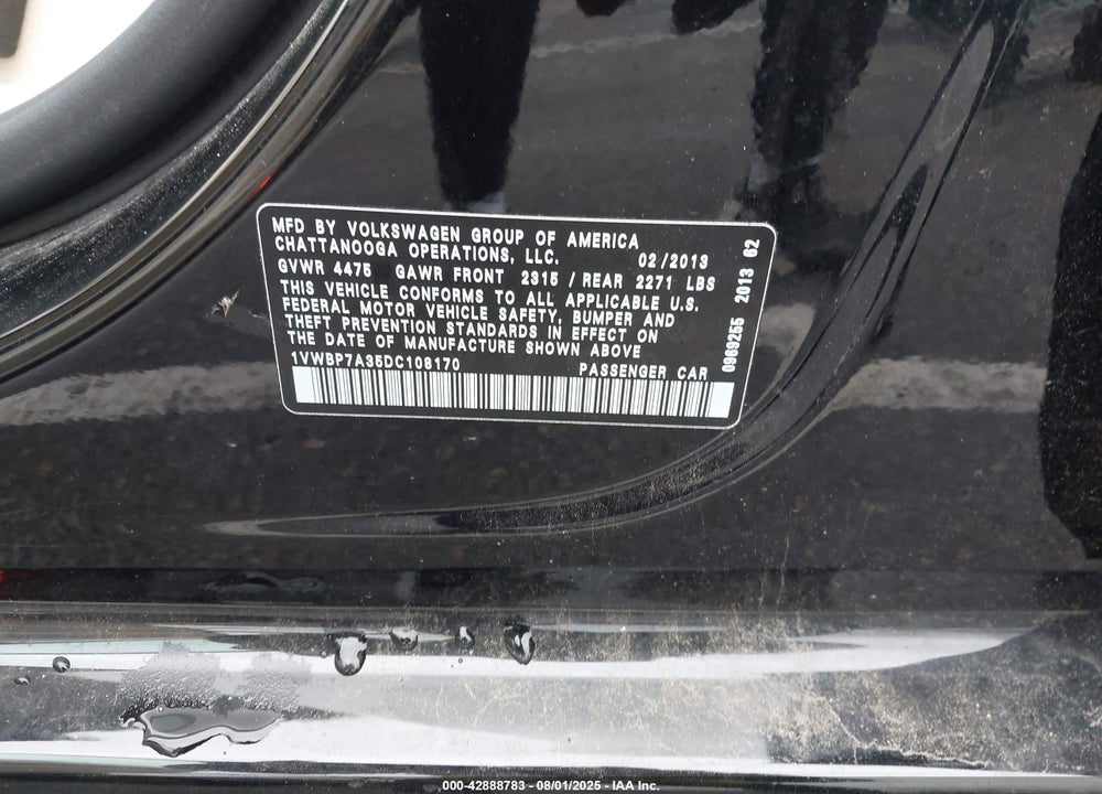 2013 VOLKSWAGEN PASSAT VIN: 1VWBP7A35DC108170