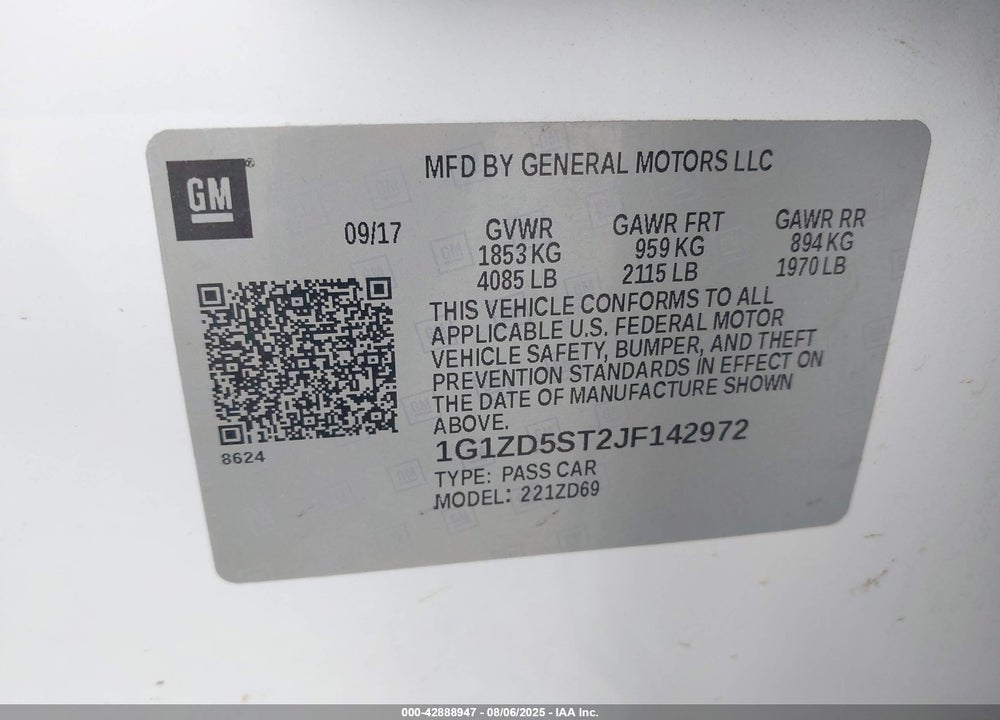 2018 CHEVROLET MALIBU LT VIN: 1G1ZD5ST2JF142972