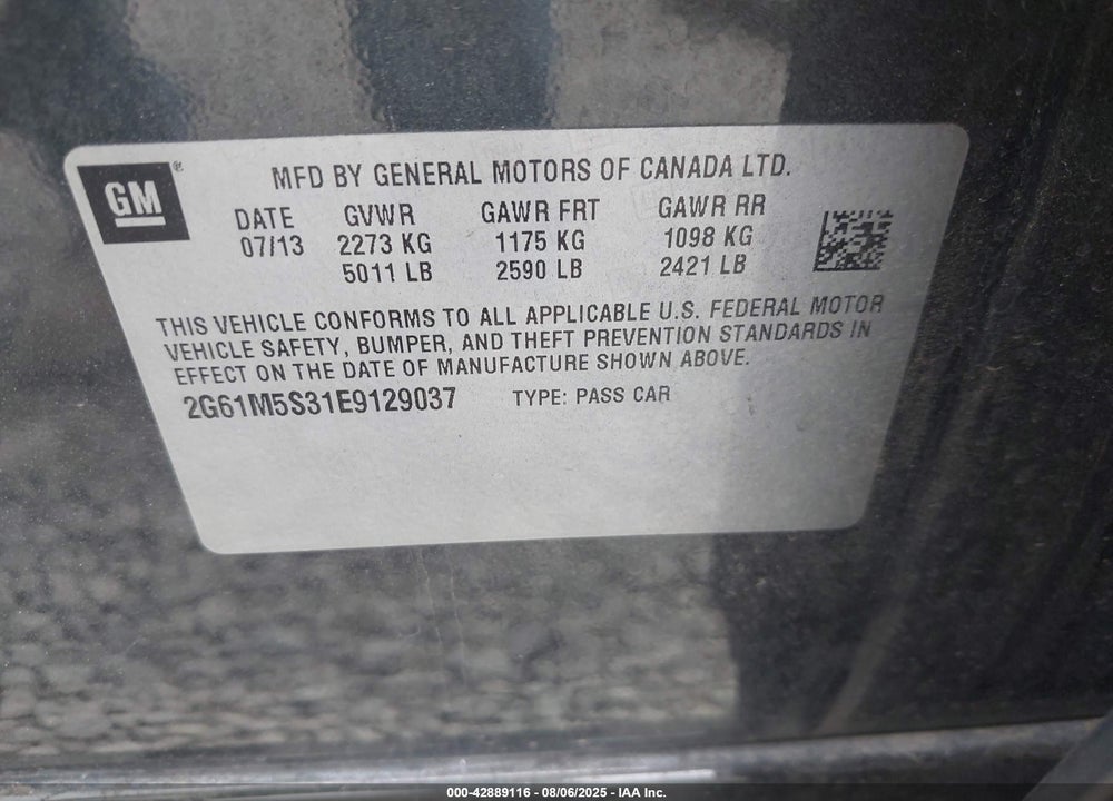 2014 CADILLAC XTS VIN: 2G61M5S31E9129037