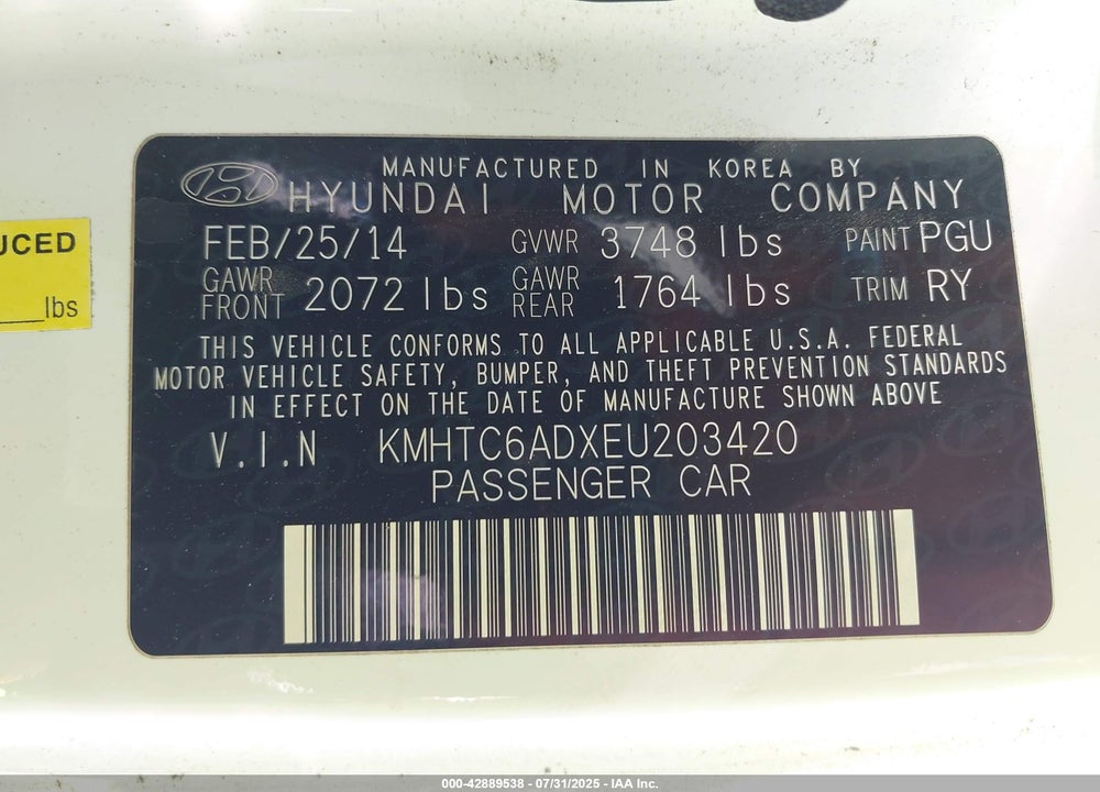 2014 HYUNDAI VELOSTER BASE W/BLACK VIN: KMHTC6ADXEU203420