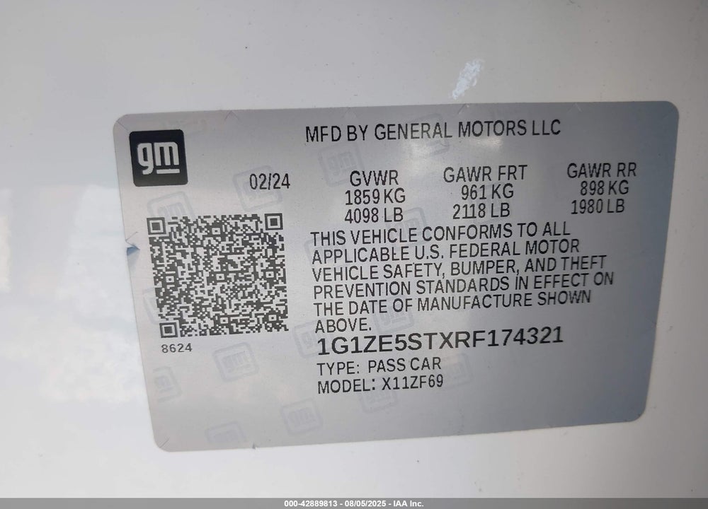 2024 CHEVROLET MALIBU VIN: 1G1ZE5STXRF174321