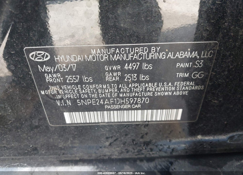2018 HYUNDAI SONATA VIN: 5NPE24AF1JH597870