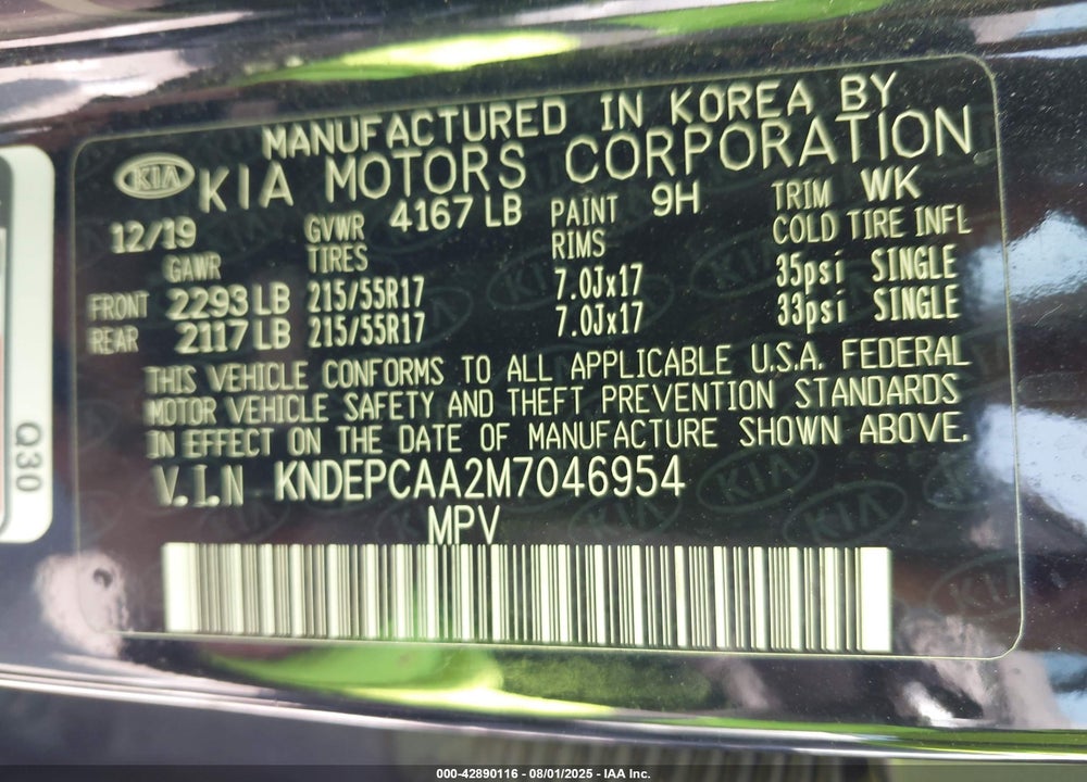 2021 KIA SELTOS VIN: KNDEPCAA2M7046954