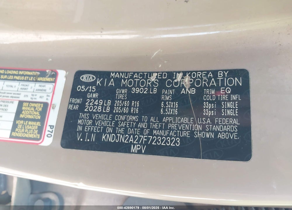 2015 KIA SOUL VIN: KNDJN2A27F7232323
