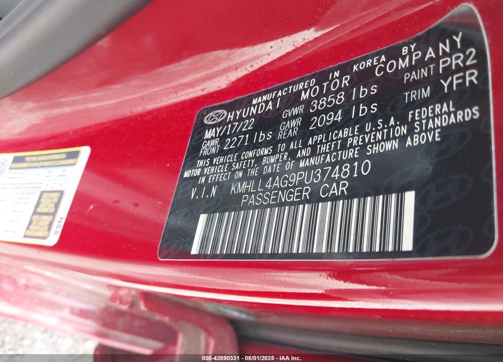 2023 HYUNDAI ELANTRA VIN: KMHLL4AG9PU374810
