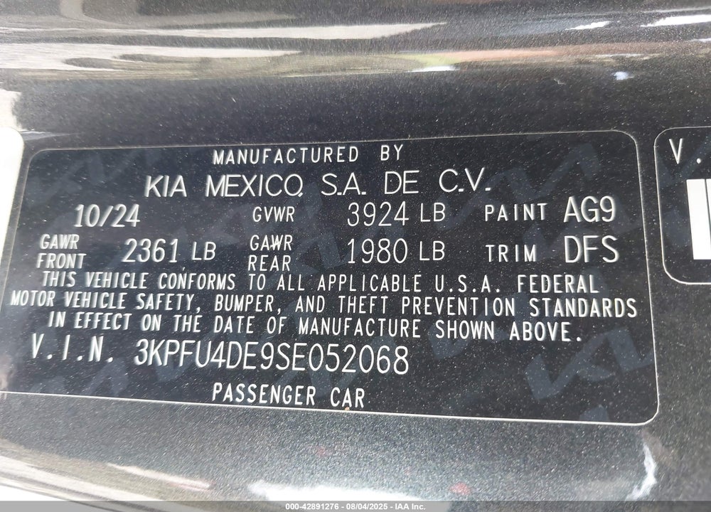 2025 KIA K4 EX VIN: 3KPFU4DE9SE052068