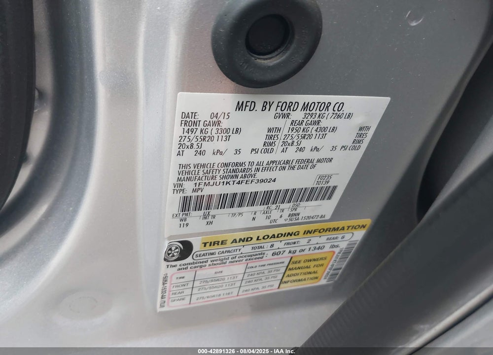 2015 FORD EXPEDITION VIN: 1FMJU1KT4FEF39024