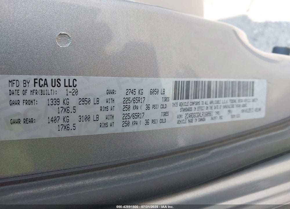 2020 DODGE GRAND CARAVAN SXT VIN: 2C4RDGCGXLR160961