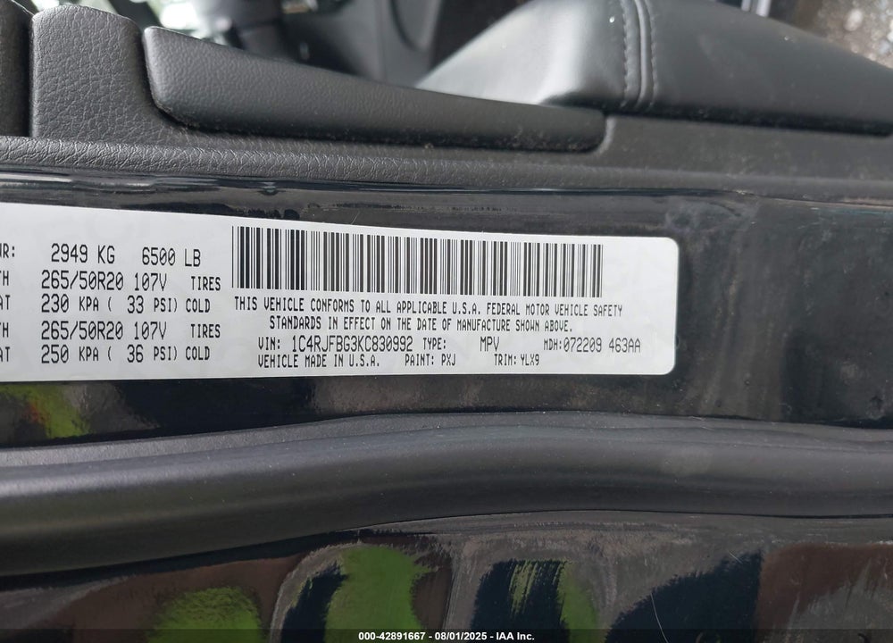 2019 JEEP GRAND CHEROKEE VIN: 1C4RJFBG3KC830992