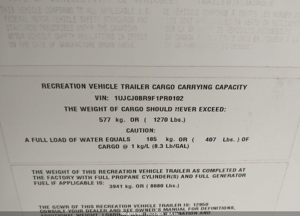 2015 JAYCO EAGLE 28.5RSTS VIN: 1UJCJ0BR9F1PR0102