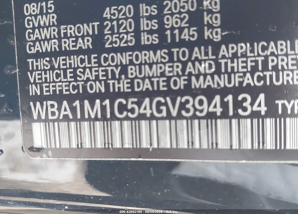 2016 BMW M235I VIN: WBA1M1C54GV394134
