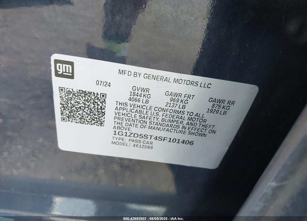 2025 CHEVROLET MALIBU VIN: 1G1ZD5ST4SF101406