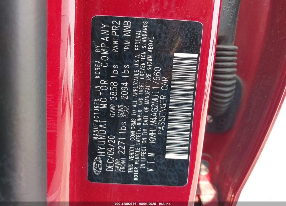 2021 HYUNDAI ELANTRA VIN: KMHLM4AG2MU117660