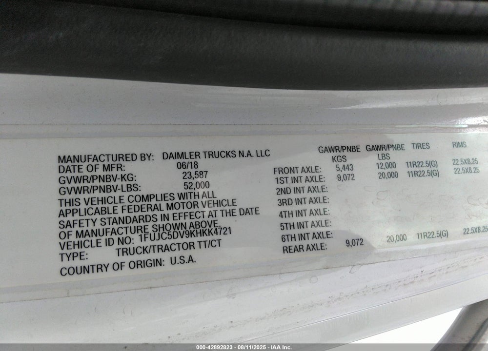 2019 FREIGHTLINER M2 112 VIN: 1FUJC5DV9KHKK4721