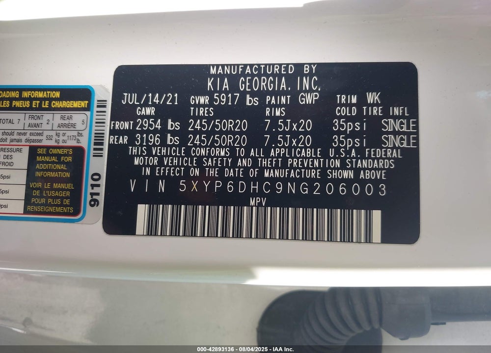 2022 KIA TELLURIDE VIN: 5XYP6DHC9NG206003