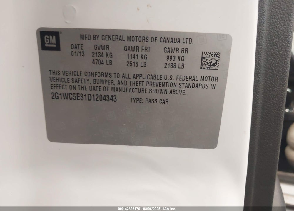 2013 CHEVROLET IMPALA VIN: 2G1WC5E31D1204343
