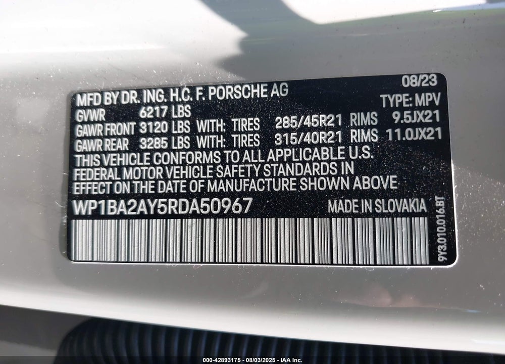 2024 PORSCHE CAYENNE VIN: WP1BA2AY5RDA50967