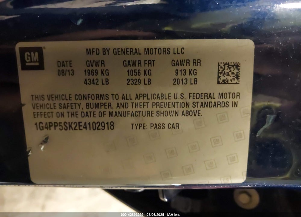2014 BUICK VERANO VIN: 1G4PP5SK2E4102918