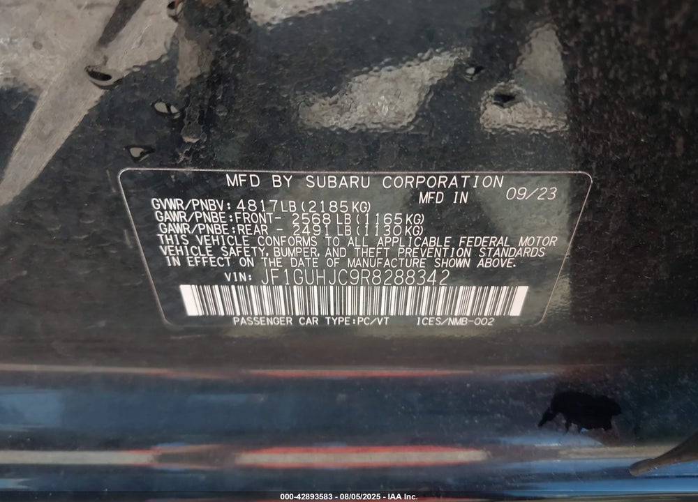 2024 SUBARU IMPREZA VIN: JF1GUHJC9R8288342