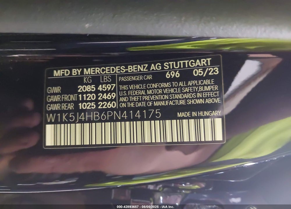 2023 MERCEDES-BENZ CLA-CLASS VIN: W1K5J4HB6PN414175