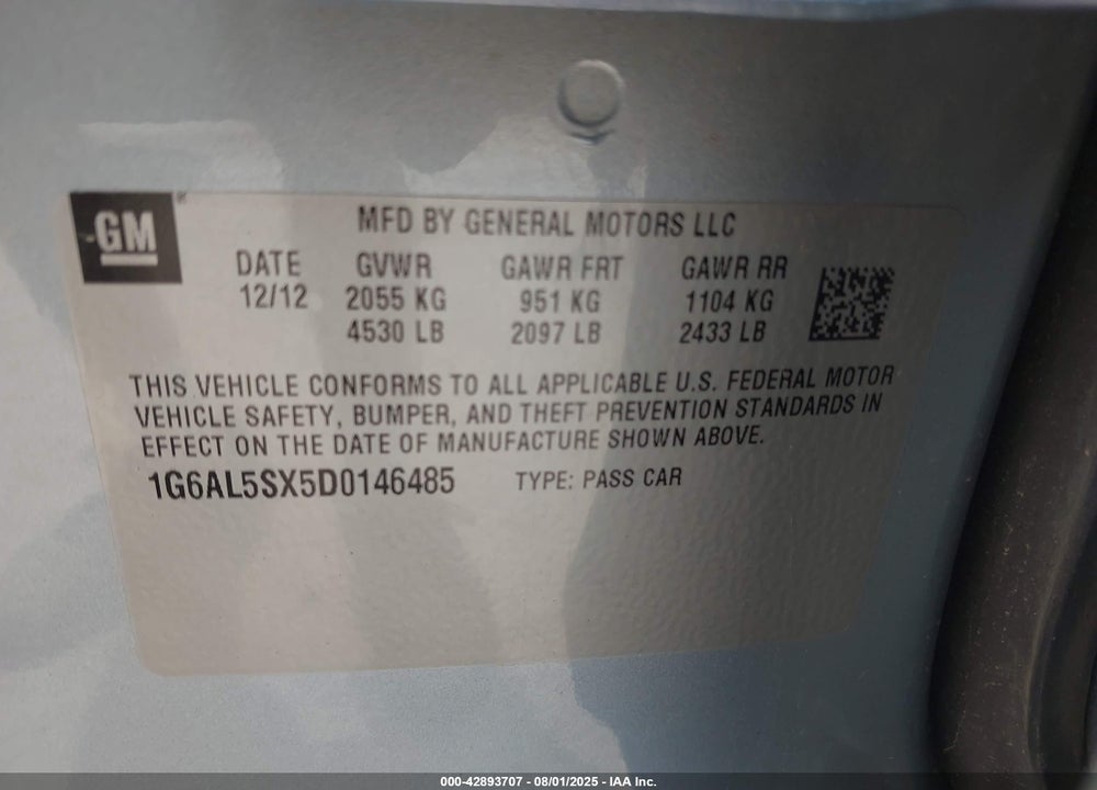 2013 CADILLAC ATS VIN: 1G6AL5SX5D0146485