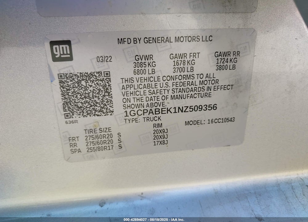2022 CHEVROLET SILVERADO 1500 VIN: 1GCPABEK1NZ509356