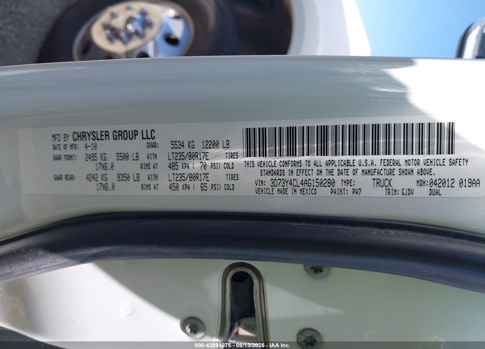 2010 DODGE RAM 3500 LARAMIE VIN: 3D73Y4CL4AG150280
