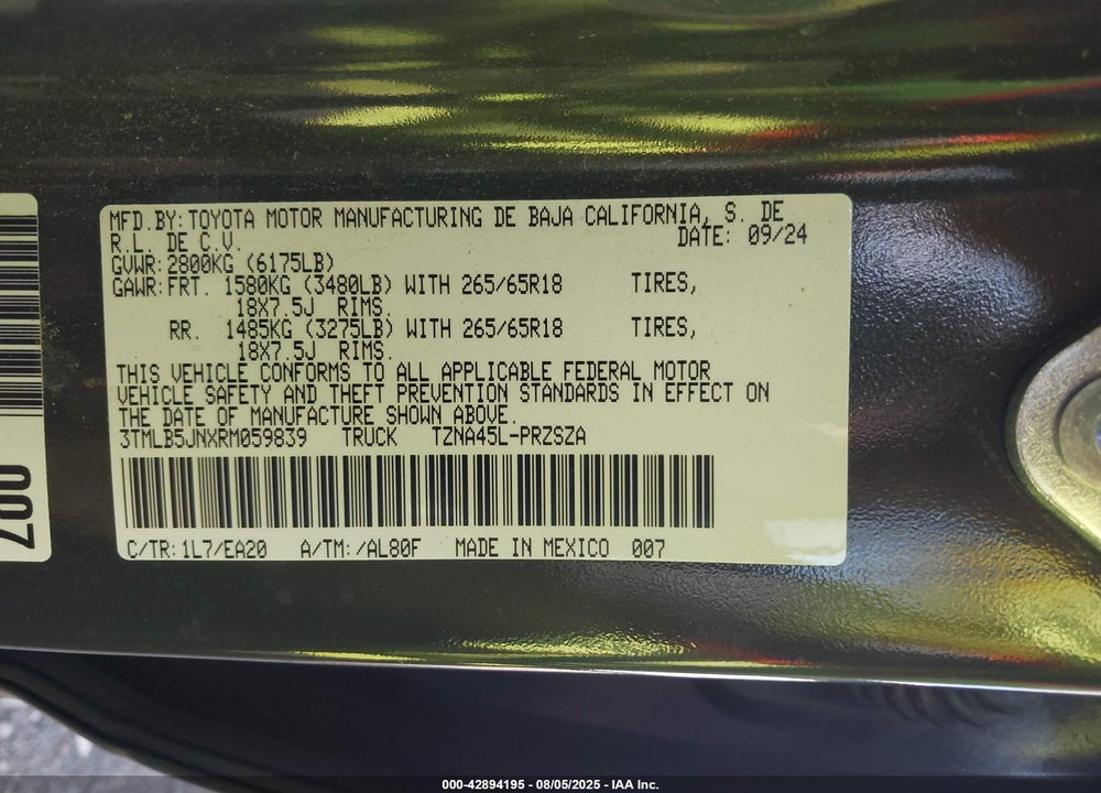 2024 TOYOTA TACOMA VIN: 3TMLB5JNXRM059839