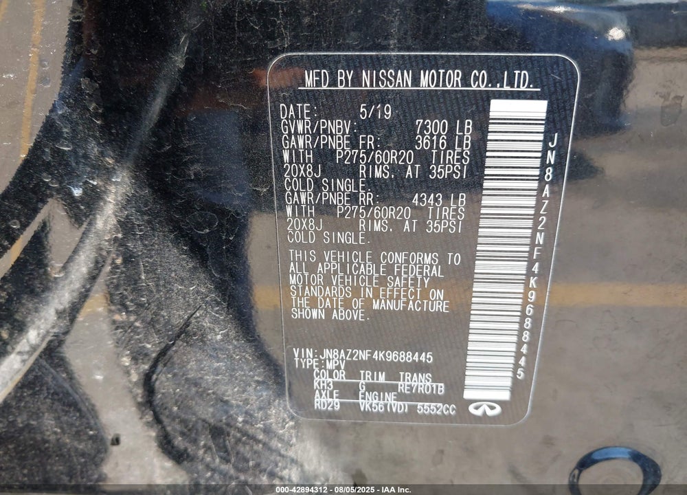 2019 INFINITI QX80 VIN: JN8AZ2NF4K9688445