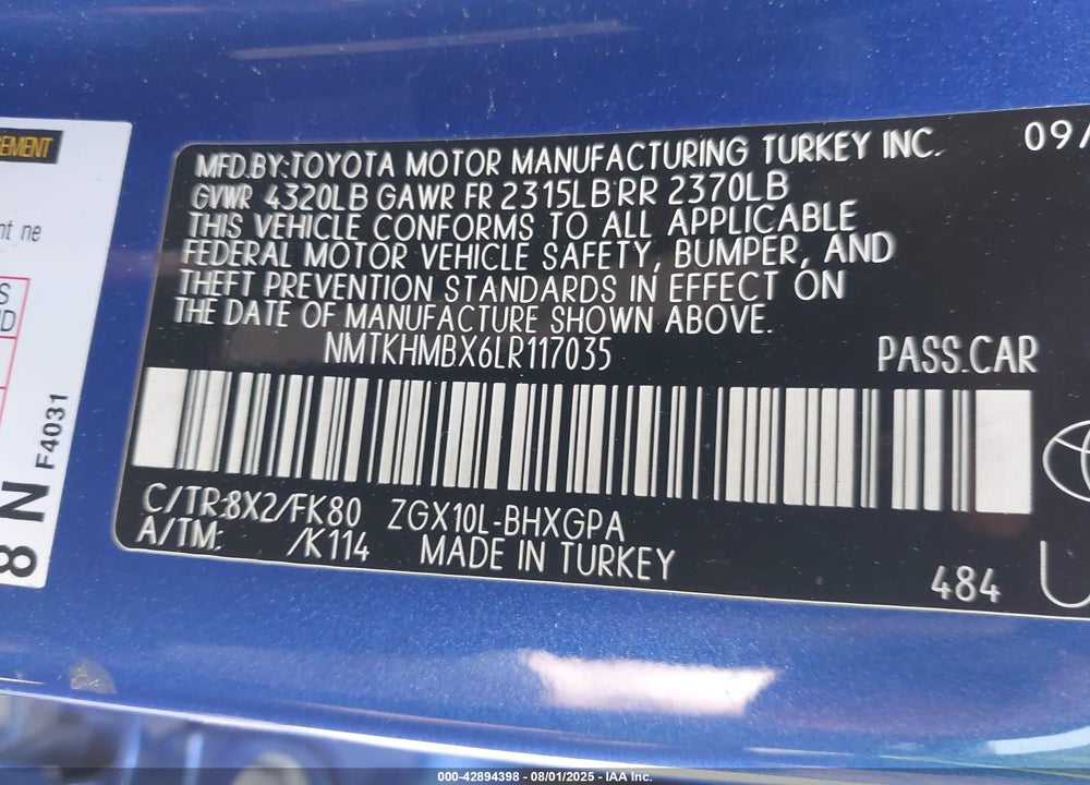 2020 TOYOTA C-HR VIN: NMTKHMBX6LR117035