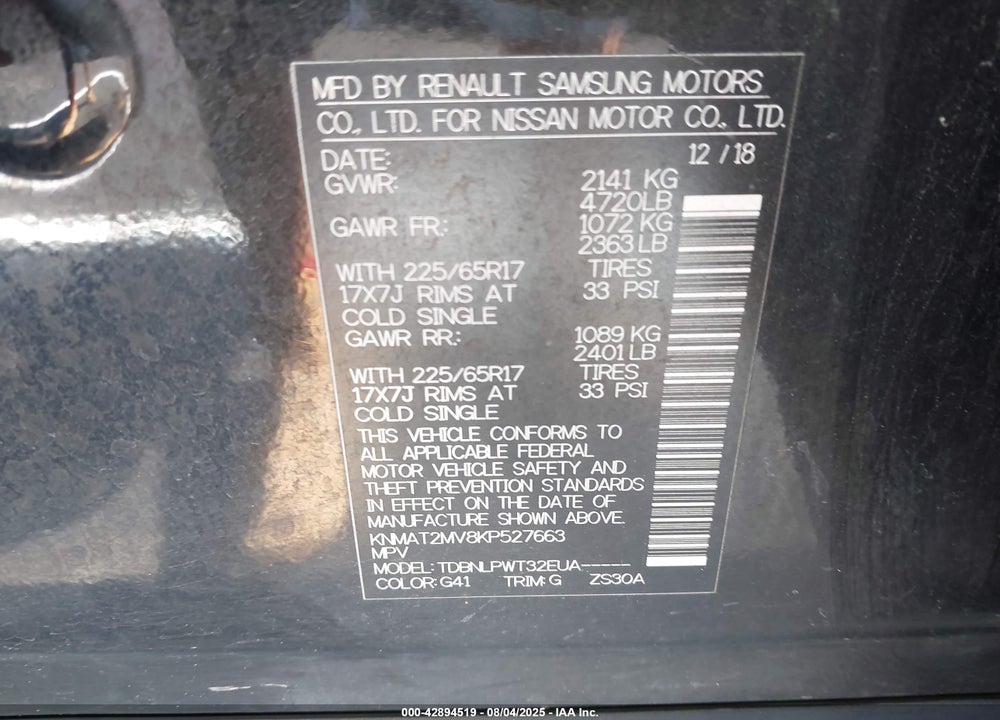 2019 NISSAN ROGUE SPORT VIN: KNMAT2MV8KP527663