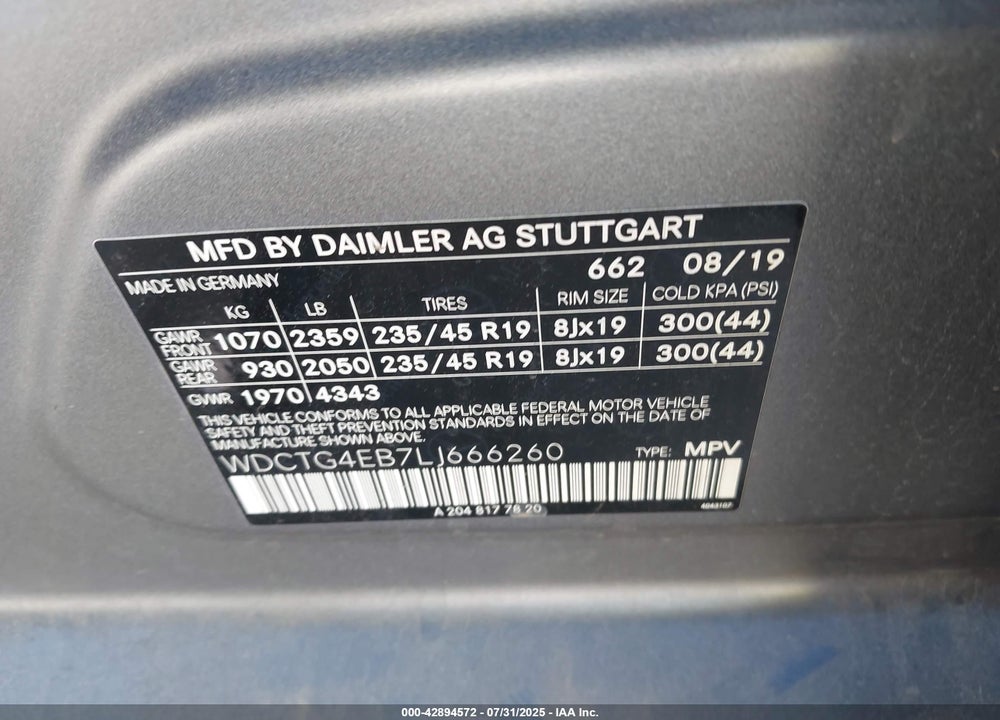 2020 MERCEDES-BENZ GLA 250 VIN: WDCTG4EB7LJ666260