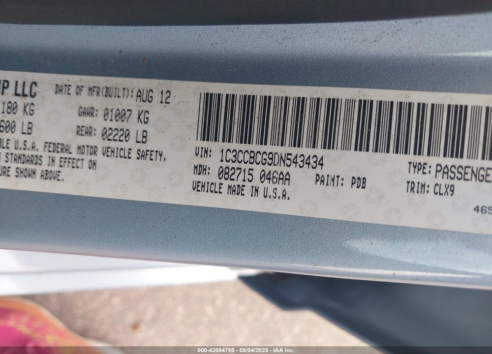 2013 CHRYSLER 200 VIN: 1C3CCBCG9DN543434