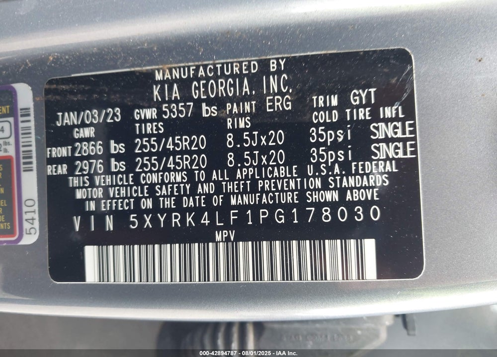 2023 KIA SORENTO SX VIN: 5XYRK4LF1PG178030